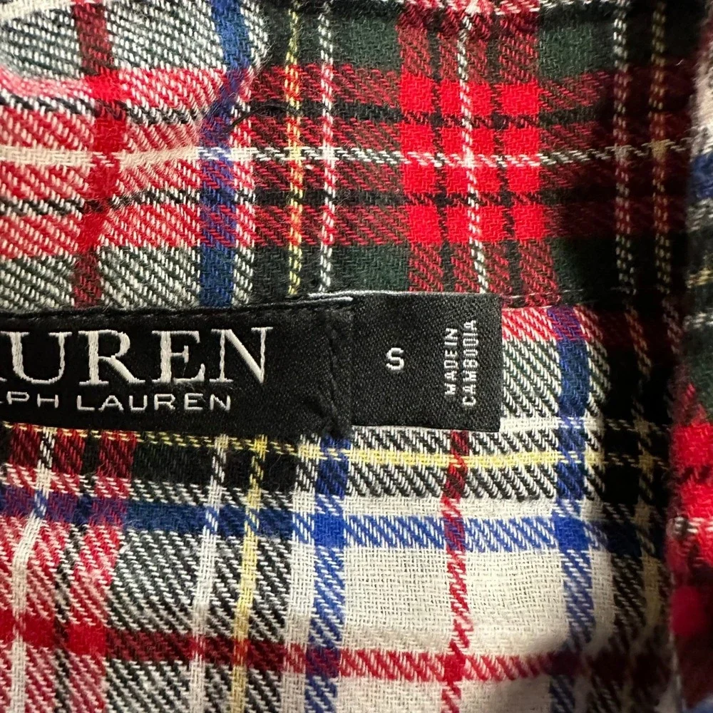 Lauren Ralph Lauren Pajama Top Womens Size S Red Plaid Cotton Long Sleeve Crest
